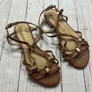 Cosmoparis BRA Brown Leather Roman Sandals Size 5 Vero Cuoio